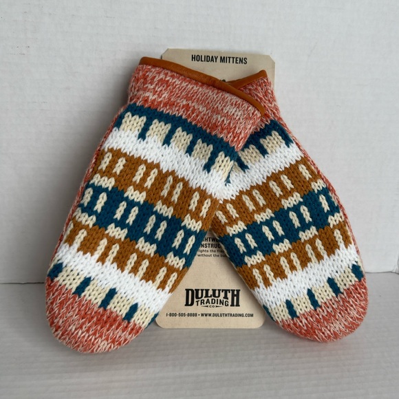 DULUTH Trading Leather Trim Fleece Lined Holiday Mittens Sz S\M - Picture 1 of 9